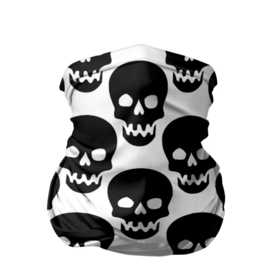 Бандана-труба 3D с принтом черепа на белом фоне в Новосибирске, 100% полиэстер, ткань с особыми свойствами — Activecool | плотность 150‒180 г/м2; хорошо тянется, но сохраняет форму | background | black | pattern | skeleton | skeletons | skull | skulls | white background | белый фон | паттерн | скелет | скелетты | фон | череп | черепа | черный