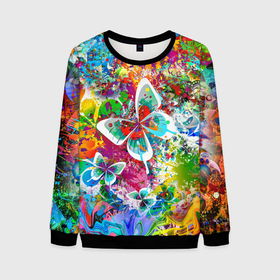 Мужской свитшот 3D с принтом Яркое безумие | Бабочки, кляксы, граффити , 100% полиэстер с мягким внутренним слоем | круглый вырез горловины, мягкая резинка на манжетах и поясе, свободная посадка по фигуре | abstract | butterflies | design | flowers | graffiti | graphics | pattern | splashes | summer | абстракт | абстракция | бабочки | брызги | графика | граффити | девушкам | дизайн | кляксы | летнее | лето | паттерн | узоры | цветы