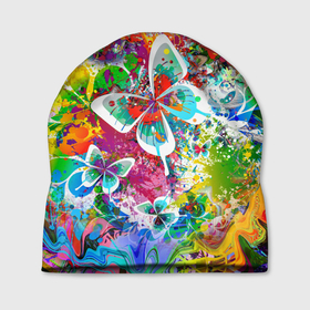 Шапка 3D с принтом Яркое безумие | Бабочки, кляксы, граффити в Новосибирске, 100% полиэстер | универсальный размер, печать по всей поверхности изделия | Тематика изображения на принте: abstract | butterflies | design | flowers | graffiti | graphics | pattern | splashes | summer | абстракт | абстракция | бабочки | брызги | графика | граффити | девушкам | дизайн | кляксы | летнее | лето | паттерн | узоры | цветы