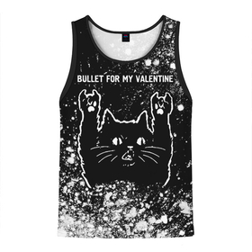 Мужская майка 3D с принтом Bullet For My Valentine   Rock Cat в Новосибирске, 100% полиэстер | круглая горловина, приталенный силуэт, длина до линии бедра. Пройма и горловина окантованы тонкой бейкой | band | bullet | bullet for my valentine | for | metal | rock | valentine | буллет | валентайн | группа | кот | краска | краски | рок | рок кот
