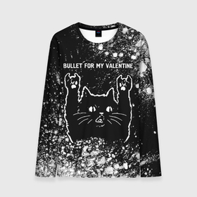 Мужской лонгслив 3D с принтом Bullet For My Valentine   Rock Cat в Санкт-Петербурге, 100% полиэстер | длинные рукава, круглый вырез горловины, полуприлегающий силуэт | Тематика изображения на принте: band | bullet | bullet for my valentine | for | metal | rock | valentine | буллет | валентайн | группа | кот | краска | краски | рок | рок кот