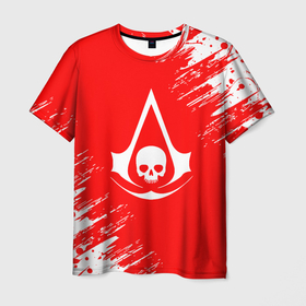 Мужская футболка 3D с принтом assassins creed | череп   красные брызги в Санкт-Петербурге, 100% полиэфир | прямой крой, круглый вырез горловины, длина до линии бедер | slayer | valhalla | асасин | ассасин крид | ассасин крид вальгалла | ассассин | вальгалла | тамплиеры