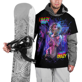Накидка на куртку 3D с принтом Crazy Neon girl в Тюмени, 100% полиэстер |  | Тематика изображения на принте: club | cyberpunk | girl | gun | neon | weapon | девушка | киберпанк | клуб | неон