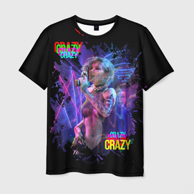 Мужская футболка 3D с принтом Crazy Neon girl в Новосибирске, 100% полиэфир | прямой крой, круглый вырез горловины, длина до линии бедер | club | cyberpunk | girl | gun | neon | weapon | девушка | киберпанк | клуб | неон