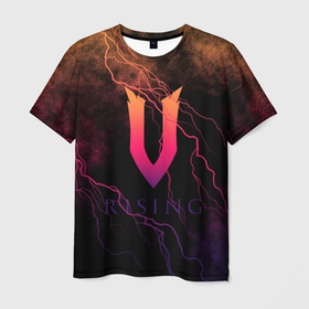 Мужская футболка 3D с принтом V Rising молнии , 100% полиэфир | прямой крой, круглый вырез горловины, длина до линии бедер | game | games | v rising | vampire | vrising | в райсинг | в рисинг | вампир | вампиры | ви райзинг | игра | игры