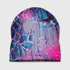 Шапка 3D с принтом Осколки стекла в Кировске, 100% полиэстер | универсальный размер, печать по всей поверхности изделия | abstraction | blue | bright | colors | crack | dark | debris | multicoloured | pink | purple | абстракция | блеск | вспышки | осколки | разбитое | розовый | свет | синий | стекло | темный | треснутое | фиолетовый | яркий