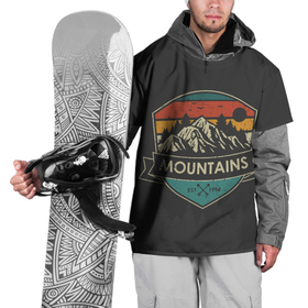 Накидка на куртку 3D с принтом Горы   Mountains в Курске, 100% полиэстер |  | 1994 | hills | mountains | гора | горы | грандж | гранж | деревья | надпись горы | силуэт птиц | цветные полосы