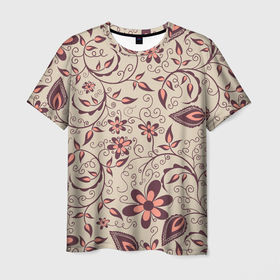 Мужская футболка 3D с принтом Вьющиеся цветы в Курске, 100% полиэфир | прямой крой, круглый вырез горловины, длина до линии бедер | арт | вьюн | вьюны | куст | кусты | рисунок | цветок | цветы