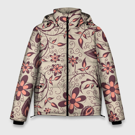 Мужская зимняя куртка 3D с принтом Вьющиеся цветы в Белгороде, верх — 100% полиэстер; подкладка — 100% полиэстер; утеплитель — 100% полиэстер | длина ниже бедра, свободный силуэт Оверсайз. Есть воротник-стойка, отстегивающийся капюшон и ветрозащитная планка. 

Боковые карманы с листочкой на кнопках и внутренний карман на молнии. | арт | вьюн | вьюны | куст | кусты | рисунок | цветок | цветы