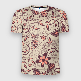 Мужская футболка 3D Slim с принтом Вьющиеся цветы в Курске, 100% полиэстер с улучшенными характеристиками | приталенный силуэт, круглая горловина, широкие плечи, сужается к линии бедра | арт | вьюн | вьюны | куст | кусты | рисунок | цветок | цветы