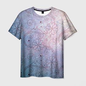 Мужская футболка 3D с принтом Градиентный вьюнок в Петрозаводске, 100% полиэфир | прямой крой, круглый вырез горловины, длина до линии бедер | Тематика изображения на принте: арт | вектор | векторный рисунок | гжель | градиент | народный рисунок | рисунок | синий | синий рисунок | хохлома | цветок | цветы