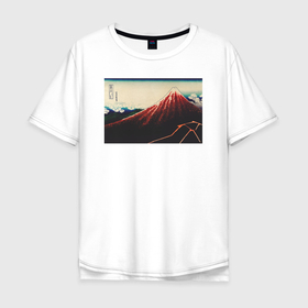 Мужская футболка хлопок Oversize с принтом Sanka Hakuu (Гора Фудзи) в Кировске, 100% хлопок | свободный крой, круглый ворот, “спинка” длиннее передней части | japan | винтаж | горы | природа | фудзи | япония | японская анимация | японская эстетика | японский | японский стиль