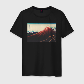 Мужская футболка хлопок с принтом Sanka Hakuu (Гора Фудзи) в Кировске, 100% хлопок | прямой крой, круглый вырез горловины, длина до линии бедер, слегка спущенное плечо. | japan | винтаж | горы | природа | фудзи | япония | японская анимация | японская эстетика | японский | японский стиль