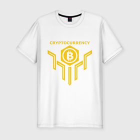Мужская футболка хлопок Slim с принтом Криптовалюта bitcoin в Петрозаводске, 92% хлопок, 8% лайкра | приталенный силуэт, круглый вырез ворота, длина до линии бедра, короткий рукав | bitcoin | асик | биткоин | биток | крипта | криптовалюта | майнинг | ферма