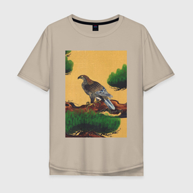 Мужская футболка хлопок Oversize с принтом Pine and Eagle (Орёл) в Кировске, 100% хлопок | свободный крой, круглый ворот, “спинка” длиннее передней части | japan | искусство | картины | орёл | птицы | япония | японская | японская анимация | японская эстетика | японский | японский стиль