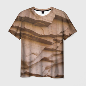 Мужская футболка 3D с принтом Рельефные скалы   Relief rocks в Санкт-Петербурге, 100% полиэфир | прямой крой, круглый вырез горловины, длина до линии бедер | mountains | rock | stone | texture | горы | камень | скала | текстура