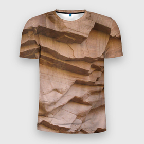 Мужская футболка 3D Slim с принтом Рельефные скалы   Relief rocks в Санкт-Петербурге, 100% полиэстер с улучшенными характеристиками | приталенный силуэт, круглая горловина, широкие плечи, сужается к линии бедра | mountains | rock | stone | texture | горы | камень | скала | текстура