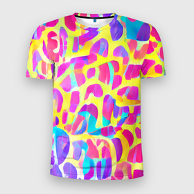 Мужская футболка 3D Slim с принтом Красочные пятна в Тюмени, 100% полиэстер с улучшенными характеристиками | приталенный силуэт, круглая горловина, широкие плечи, сужается к линии бедра | Тематика изображения на принте: bright | colors | expression | funny | multicoloured | pattern | positive | spots | summer | веселый | выразительный | добрый | забавный | красивый | красочный | летний | паттерн | позитивный | пятна | радостный | разноцветный