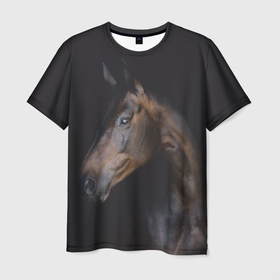 Мужская футболка 3D с принтом Лошадь. Благородство в Кировске, 100% полиэфир | прямой крой, круглый вырез горловины, длина до линии бедер | благородный | гнедой | голова лошади | животное | конь | лошадь | масть