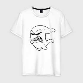 Мужская футболка хлопок с принтом Летящий злобный призрак   Flying evil Ghost в Екатеринбурге, 100% хлопок | прямой крой, круглый вырез горловины, длина до линии бедер, слегка спущенное плечо. | eyes | flight | ghost | halloween | jaw | malice | tail | teeth | глаза | злоба | зубы | пасть | призрак | хвост | хэллоуин