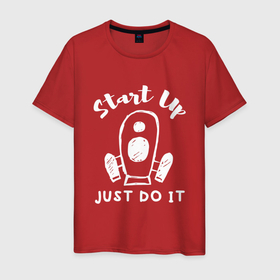 Мужская футболка хлопок с принтом Просто начни стартап в Новосибирске, 100% хлопок | прямой крой, круглый вырез горловины, длина до линии бедер, слегка спущенное плечо. | бизнес | идея | космос | ракета | стартап | штурм