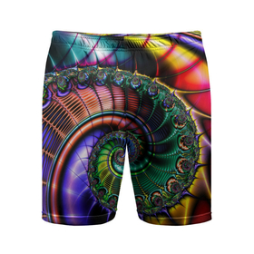 Мужские шорты спортивные с принтом Красочная фрактальная спираль   Colorful fractal spiral в Курске,  |  | fashion | fractal | neon | spiral | vanguard | авангард | мода | неон | спираль | фрактал
