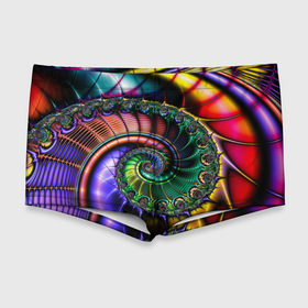 Мужские купальные плавки 3D с принтом Красочная фрактальная спираль   Colorful fractal spiral в Санкт-Петербурге, Полиэстер 85%, Спандекс 15% |  | fashion | fractal | neon | spiral | vanguard | авангард | мода | неон | спираль | фрактал