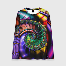 Мужской лонгслив 3D с принтом Красочная фрактальная спираль   Colorful fractal spiral в Кировске, 100% полиэстер | длинные рукава, круглый вырез горловины, полуприлегающий силуэт | fashion | fractal | neon | spiral | vanguard | авангард | мода | неон | спираль | фрактал