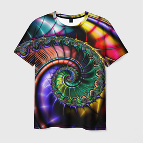 Мужская футболка 3D с принтом Красочная фрактальная спираль   Colorful fractal spiral в Петрозаводске, 100% полиэфир | прямой крой, круглый вырез горловины, длина до линии бедер | fashion | fractal | neon | spiral | vanguard | авангард | мода | неон | спираль | фрактал
