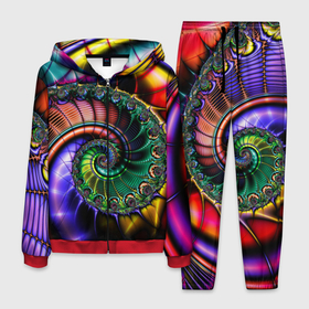 Мужской костюм 3D с принтом Красочная фрактальная спираль   Colorful fractal spiral в Тюмени, 100% полиэстер | Манжеты и пояс оформлены тканевой резинкой, двухслойный капюшон со шнурком для регулировки, карманы спереди | fashion | fractal | neon | spiral | vanguard | авангард | мода | неон | спираль | фрактал