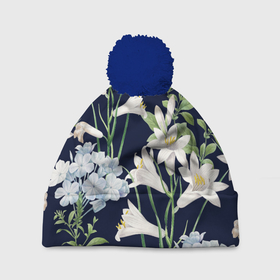 Шапка 3D c помпоном с принтом Цветы Белые Лилии В Саду в Тюмени, 100% полиэстер | универсальный размер, печать по всей поверхности изделия | Тематика изображения на принте: flowers | букет | лилии | природа | растение | флора | цветы