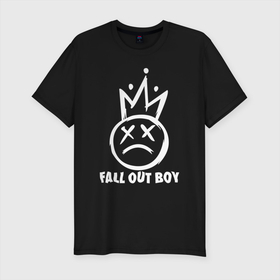 Мужская футболка хлопок Slim с принтом Fall Out Boy face logo в Тюмени, 92% хлопок, 8% лайкра | приталенный силуэт, круглый вырез ворота, длина до линии бедра, короткий рукав | fall out boy | fob | logo | music | rock | лого | музыка | рок