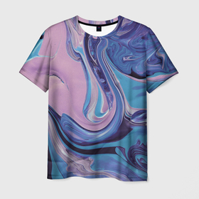 Мужская футболка 3D с принтом Жидкий акрил абстракция , 100% полиэфир | прямой крой, круглый вырез горловины, длина до линии бедер | абстракция | акрил | жидкий фон | краски | необычный | психоделика | узор | фиолетовый