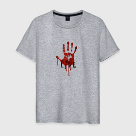 Мужская футболка хлопок с принтом Кровавая рука   live hand , 100% хлопок | прямой крой, круглый вырез горловины, длина до линии бедер, слегка спущенное плечо. | краска | красная рукка | красные руки | кровавая рука | кровь | надпись кровью | отпечатки | отпечаток крови | подтеки краски | текст с кровью | хлопковые | хлопок | хоррор