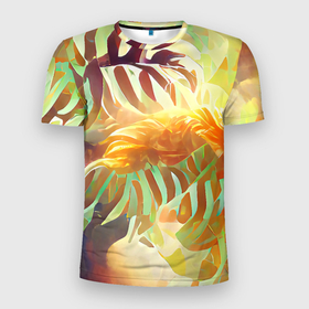 Мужская футболка 3D Slim с принтом Fern leaves в Белгороде, 100% полиэстер с улучшенными характеристиками | приталенный силуэт, круглая горловина, широкие плечи, сужается к линии бедра | colors | fern | jungle | leaves | multicoloured | palm | summer | tree | деревья | джунгли | летнее настроение | лето | листья | пальма | папоротник | радостный | разноцветный | растения | рисунок | тропики | яркий