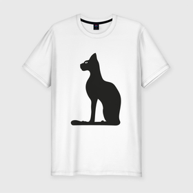 Мужская футболка хлопок Slim с принтом Силуэт черной кошки, Египетская богиня Бастет в Екатеринбурге, 92% хлопок, 8% лайкра | приталенный силуэт, круглый вырез ворота, длина до линии бедра, короткий рукав | бастет | египет | египетская кошка | кот | котенок | кошка | силуэт | символ | черный