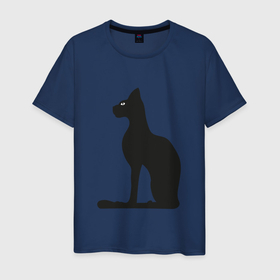 Мужская футболка хлопок с принтом Силуэт черной кошки, Египетская богиня Бастет в Санкт-Петербурге, 100% хлопок | прямой крой, круглый вырез горловины, длина до линии бедер, слегка спущенное плечо. | бастет | египет | египетская кошка | кот | котенок | кошка | силуэт | символ | черный