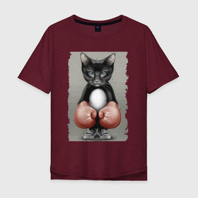 Мужская футболка хлопок Oversize с принтом Крутой котяра в боксёрских перчатках   Cool cat in boxing gloves в Белгороде, 100% хлопок | свободный крой, круглый ворот, “спинка” длиннее передней части | box | cat | ears | eyes | gloves | kitten | moustache | sneakers | view | бокс | взгляд | глаза | кеды | кот | перчатки | усы | уши