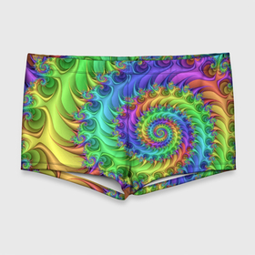 Мужские купальные плавки 3D с принтом Красочная фрактальная спираль   Узор   Colorful fractal spiral   Pattern , Полиэстер 85%, Спандекс 15% |  | abstraction | color | neon | pattern | spiral | абстракция | неон | спираль | узор | цвет