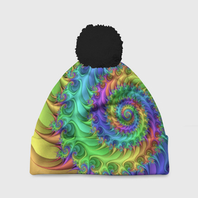 Шапка 3D c помпоном с принтом Красочная фрактальная спираль   Узор   Colorful fractal spiral   Pattern , 100% полиэстер | универсальный размер, печать по всей поверхности изделия | abstraction | color | neon | pattern | spiral | абстракция | неон | спираль | узор | цвет