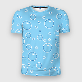 Мужская футболка 3D Slim с принтом В пузырях в Новосибирске, 100% полиэстер с улучшенными характеристиками | приталенный силуэт, круглая горловина, широкие плечи, сужается к линии бедра | bubbles | risovaki | underwater | underwater world | бассейн | вода | водный спорт | круги | кружочки | купание | море | на дне | ныряние | океан | плавание | погружение | под водой | подводный мир | прыжок в воду | пузыри