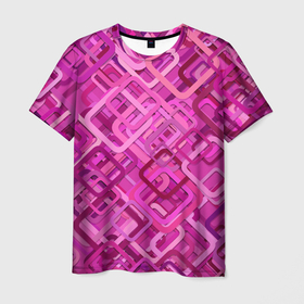 Мужская футболка 3D с принтом КВАДРАТНЫЕ КОЛЬЦА в Екатеринбурге, 100% полиэфир | прямой крой, круглый вырез горловины, длина до линии бедер | abstraction | абстракция | геометрический | феолетовый | фигура | фон