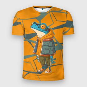 Мужская футболка 3D Slim с принтом Лягушка в модной куртке в Тюмени, 100% полиэстер с улучшенными характеристиками | приталенный силуэт, круглая горловина, широкие плечи, сужается к линии бедра | frog | жаба | линии | лягуха | лягушка | на стиле