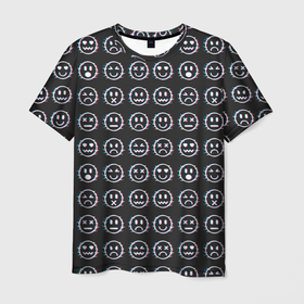 Мужская футболка 3D с принтом Глитч смайлы в Курске, 100% полиэфир | прямой крой, круглый вырез горловины, длина до линии бедер | Тематика изображения на принте: glitch | глитч | паттерн | рожицы | смайл | смайлики