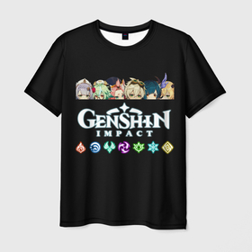 Мужская футболка 3D с принтом Персонажи  игры Genshin Impact в Петрозаводске, 100% полиэфир | прямой крой, круглый вырез горловины, длина до линии бедер | genshin impact | видеоигра | геншин импект | персонажи | символы