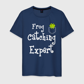 Мужская футболка хлопок с принтом Эксперт по ловле лягушек в Новосибирске, 100% хлопок | прямой крой, круглый вырез горловины, длина до линии бедер, слегка спущенное плечо. | frog | жаба | квакушка | квакша | лягва | лягуха | лягушка | лягушки | фрог