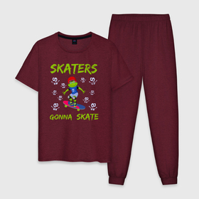 Мужская пижама хлопок с принтом SKATERS лягушонок на скейтборде в Белгороде, 100% хлопок | брюки и футболка прямого кроя, без карманов, на брюках мягкая резинка на поясе и по низу штанин
 | board | extreme | frog | skate | skateboard | skateboarder | skateboarding | доска | жаба | квакушка | квакша | лягва | лягуха | лягушка | лягушки | скейт | скейтборд | скейтбординг | скейтбордист | фрог | экстрим