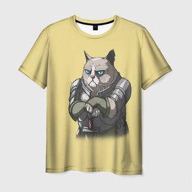 Мужская футболка 3D с принтом Сер Рыцарь Грумпи Кот , 100% полиэфир | прямой крой, круглый вырез горловины, длина до линии бедер | cat | grumpy | knight | skerim | воин | дракон | королевство | кот | кошка | рыцарь | скайрим