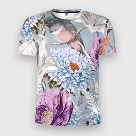 Мужская футболка 3D Slim с принтом Цветы Чудесный Весенний Узор в Петрозаводске, 100% полиэстер с улучшенными характеристиками | приталенный силуэт, круглая горловина, широкие плечи, сужается к линии бедра | flowers | букет | природа | растение | флора | цветы