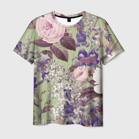 Мужская футболка 3D с принтом Цветы Чудесный Садовый Узор в Курске, 100% полиэфир | прямой крой, круглый вырез горловины, длина до линии бедер | flowers | букет | природа | растение | флора | цветы